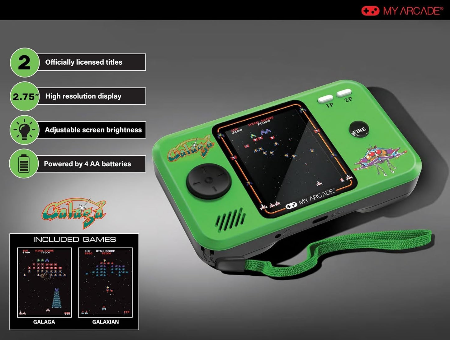 My Arcade Galaga Pocket Player Pro Handheld Console Official Galaga & Galaxian