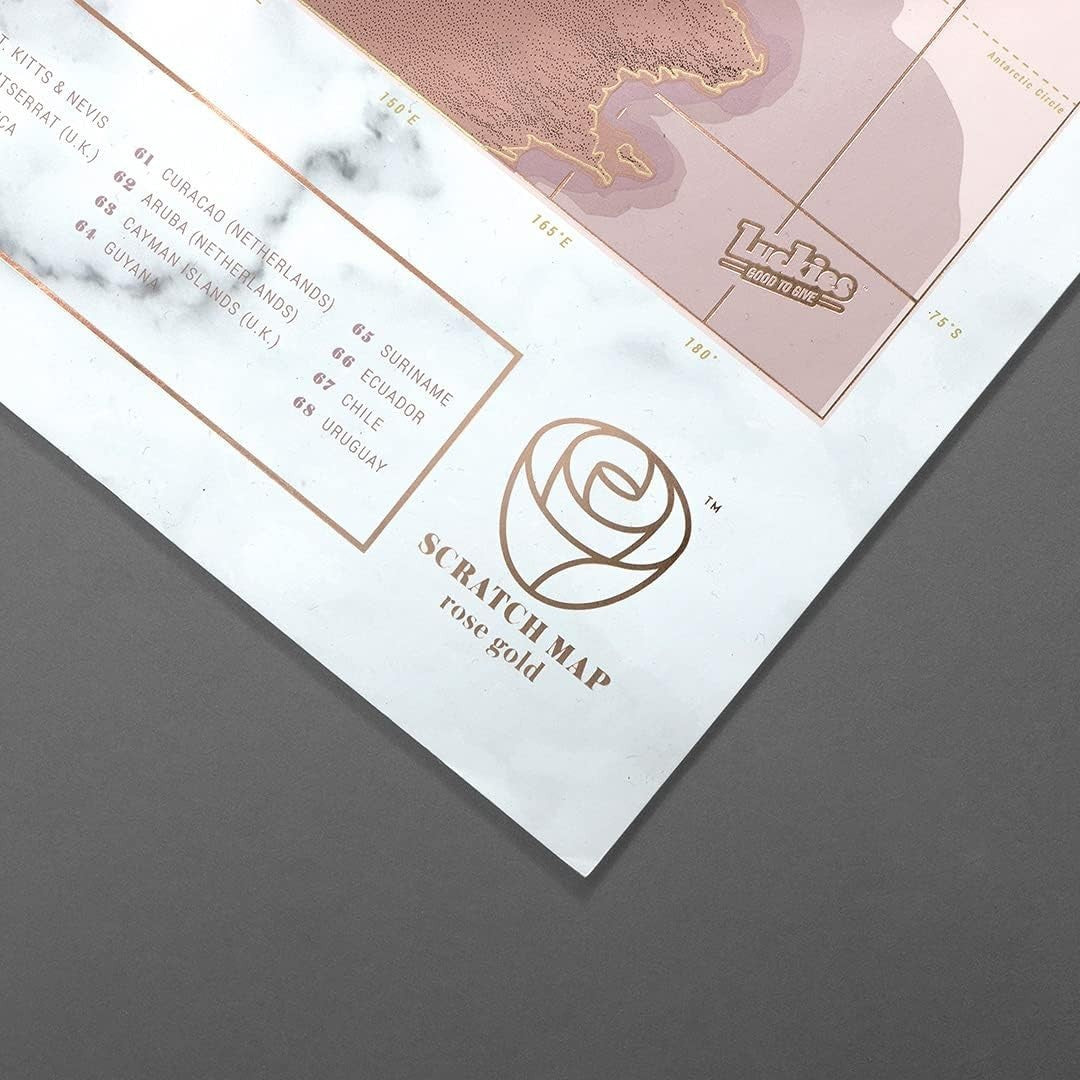 Luckies Scratch Map Rose Gold World Travel Map Scratch Off Poster Gift A2