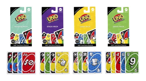 Mattel UNO Add-On Packs Speed Reverse Stack Swap 16 Cards Choose Pack