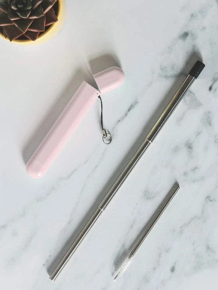 LUND London Pink Reusable Telescopic Travel Straw Stainless Steel with Case