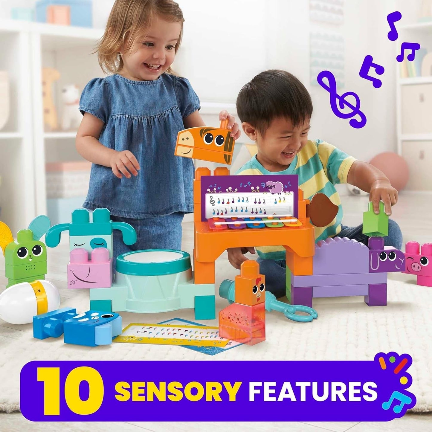 Mega Bloks Musical Farm Band 40pc Sensory Building Set with Music Features