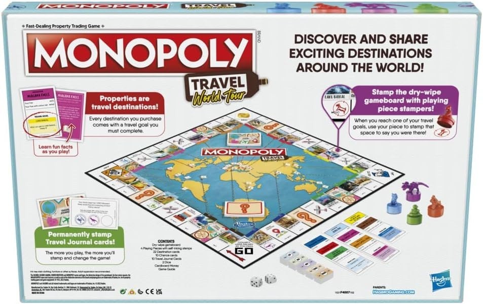 Hasbro Monopoly Travel World Tour Board Game – Wipe-Clean Map Edition