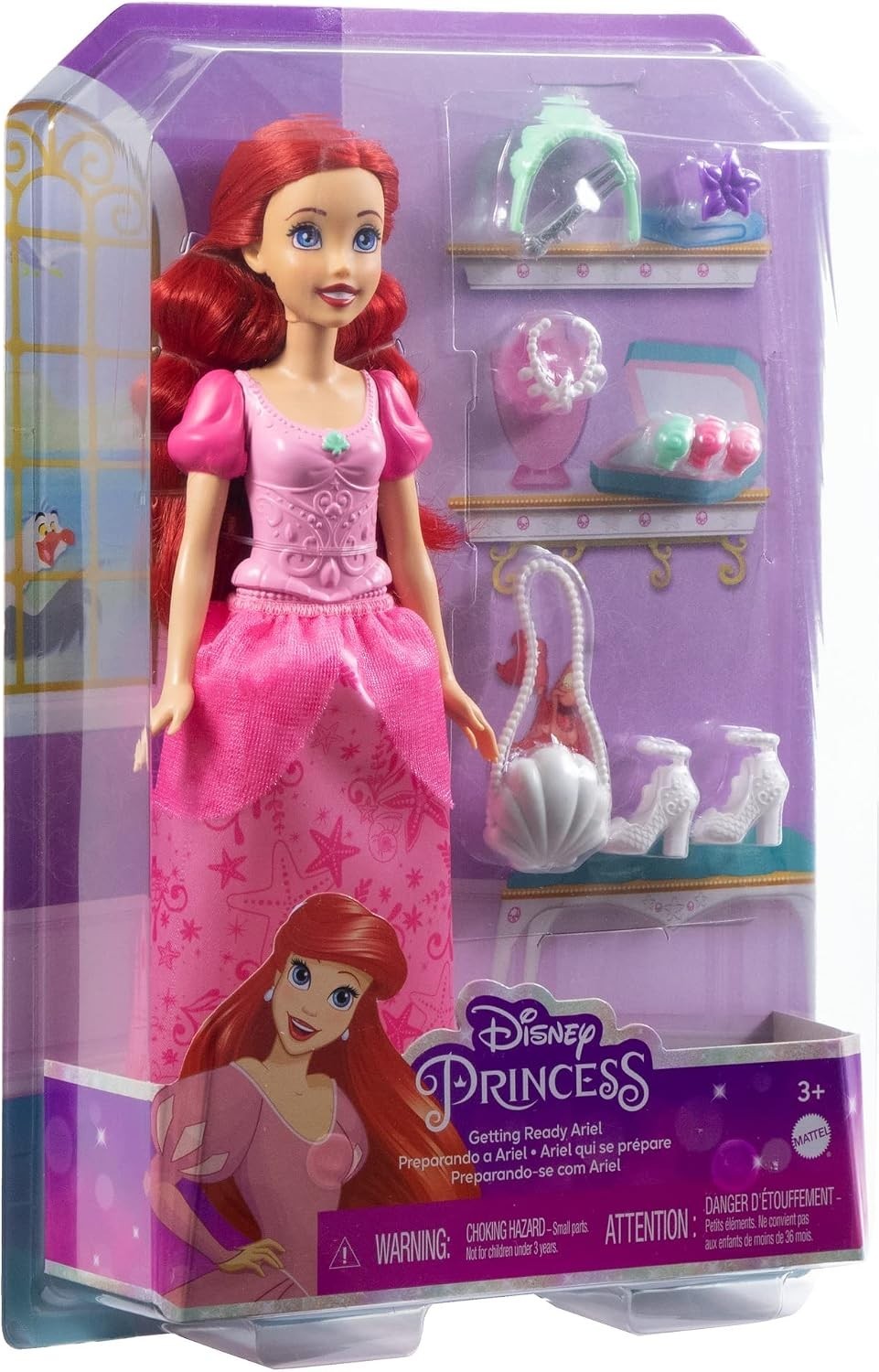Mattel Disney Princess Getting Ready Ariel Doll & 9 Accessories