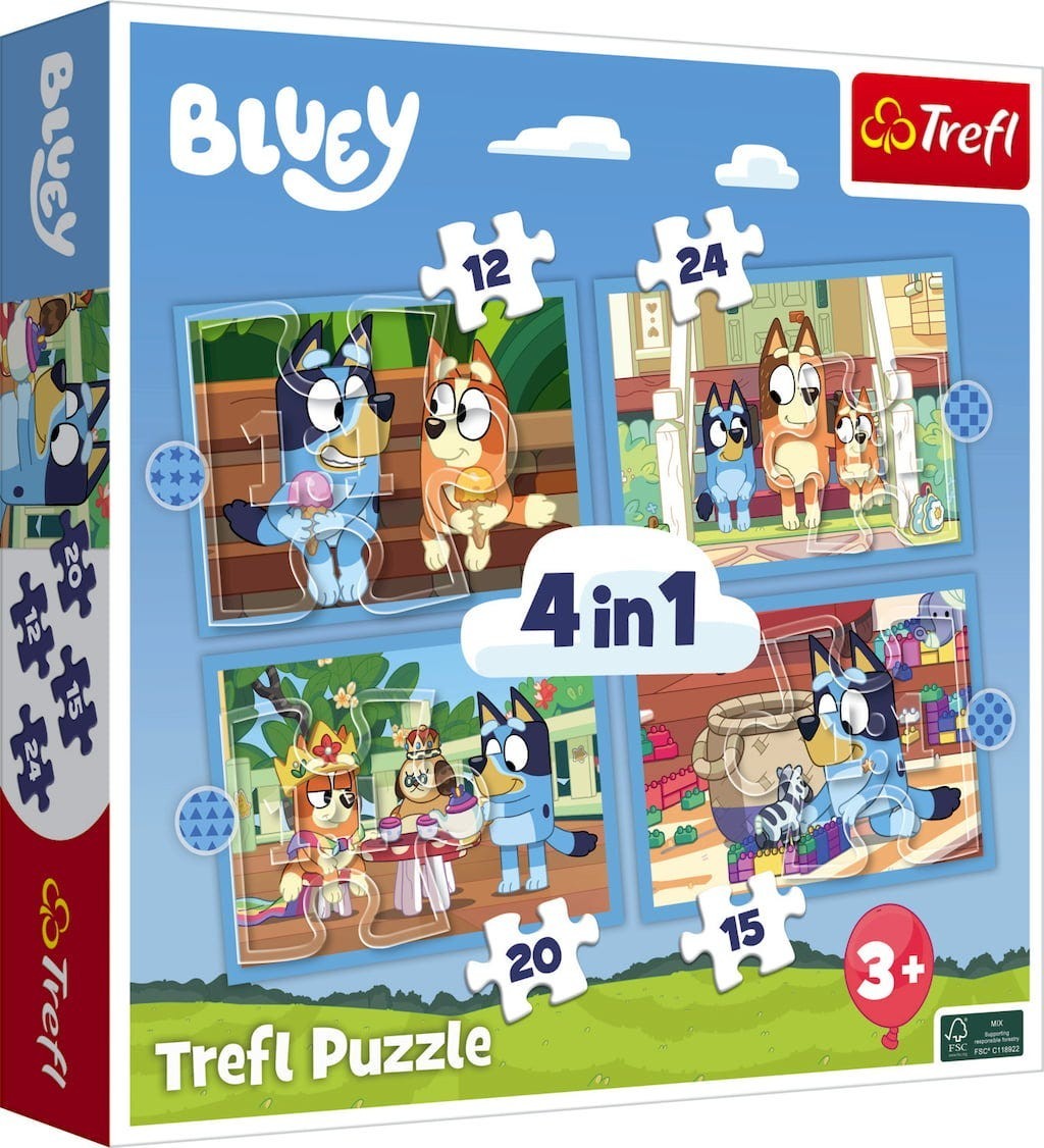 Trefl Bluey 4 In 1 Jigsaw Puzzle Set 12 15 20 24 Pieces Kids Age 3+
