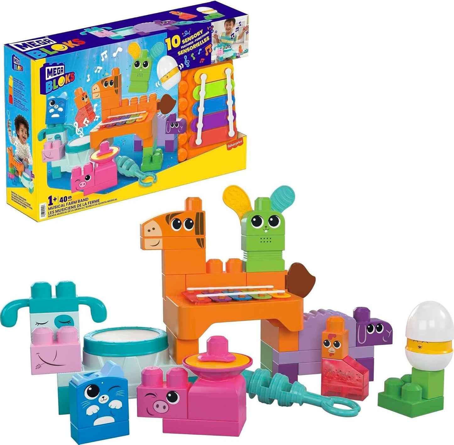 Mega Bloks Musical Farm Band 40pc Sensory Building Set with Music Features