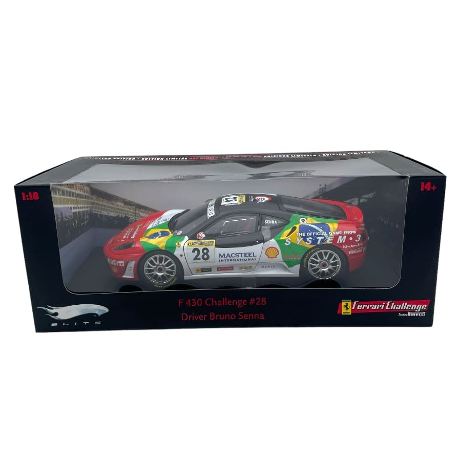 Hot Wheels Elite Ferrari F430 Challenge #28 Bruno Senna 1:18 Model Car