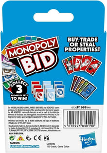 Hasbro Monopoly Bid Card Game Fast Property Trading Family Game