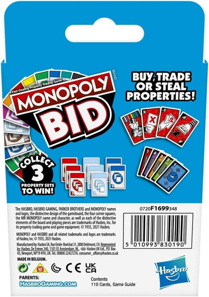 Hasbro Monopoly Bid Card Game Fast Property Trading Family Game