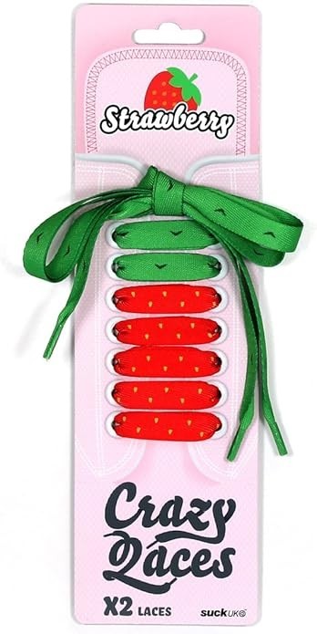 Crazy Laces Strawberry Shoelaces Green Red Novelty 1 Pair