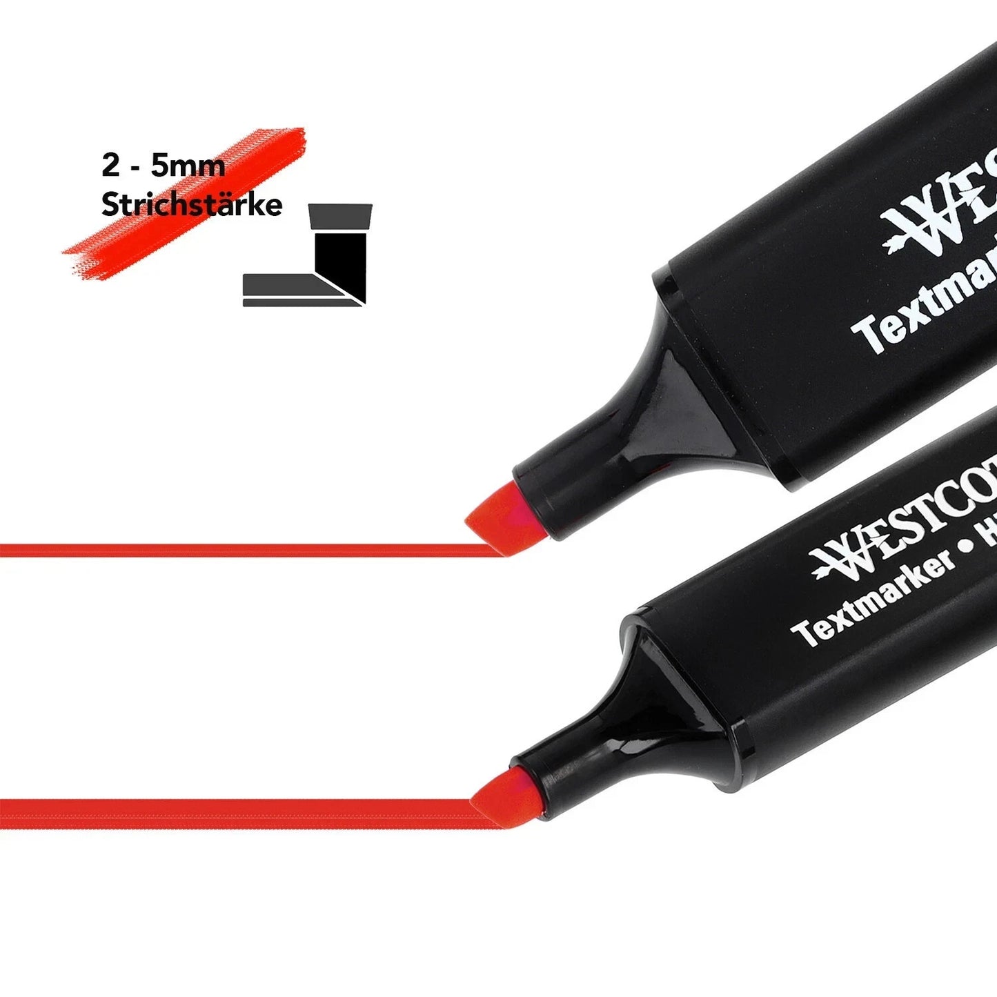 Westcott Red Highlighter Pens 10 Pack Chisel Tip Water Based 2-5mm Marker