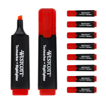 Westcott Red Highlighter Pens 10 Pack Chisel Tip Water Based 2-5mm Marker