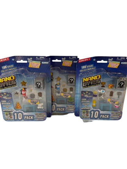 Nano Bytes Series 1 10-Pack Collectible Figures Bundle of 3 Packs (Kandy Toys)