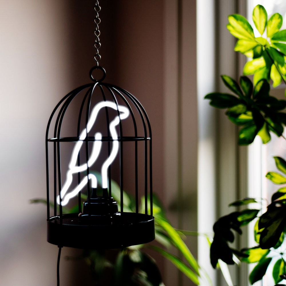 Suck UK Neon Bird In A Cage Lamp USB Battery Powered LED Light Decor