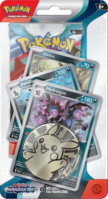 Pokemon TCG Paradox Rift Hydreigon 3 Card Blister Pack + Pikachu Coin