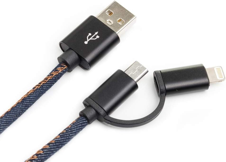 Good Design Works Denim USB Charging Cable Micro USB Dual Connector 1m