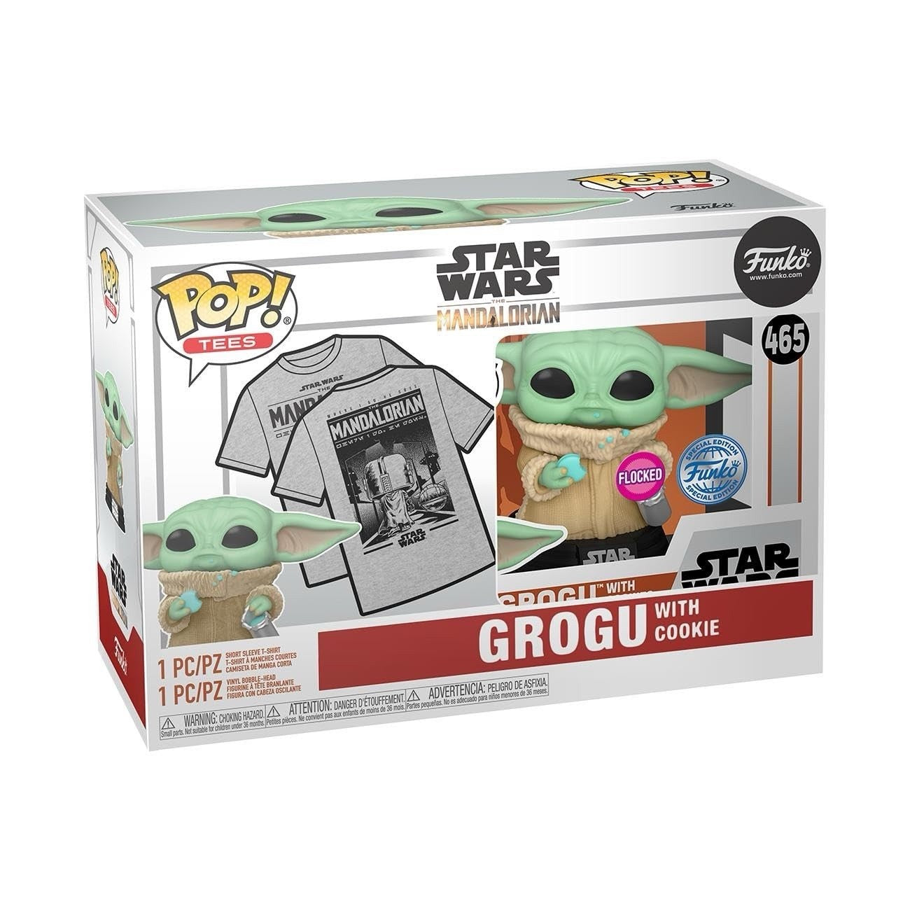 Funko Pop!  Star Wars Mandalorian Grogu With Cookies Flocked Pop & Tee Size L