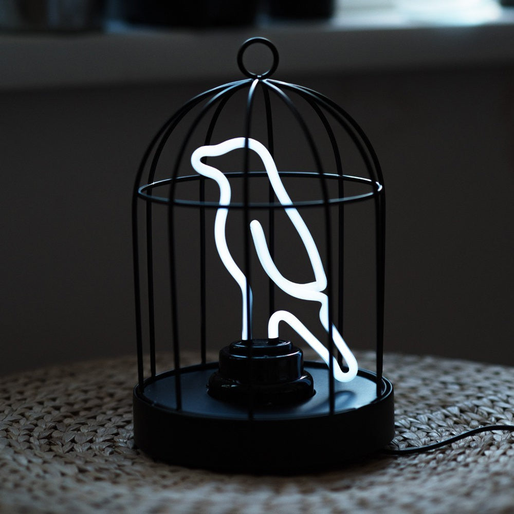 Suck UK Neon Bird In A Cage Lamp USB Battery Powered LED Light Decor