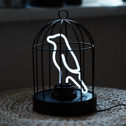 Suck UK Neon Bird In A Cage Lamp USB Battery Powered LED Light Decor