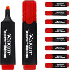 Westcott Red Highlighter Pens 10 Pack Chisel Tip Water Based 2-5mm Marker