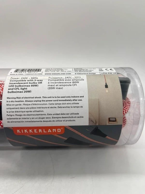 Kikkerland Pendant Cord Lamp 3.5m Plug In E27 Hanging Light Red White Cable