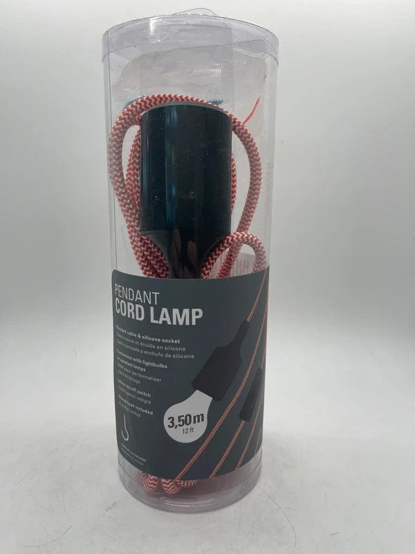 Kikkerland Pendant Cord Lamp 3.5m Plug In E27 Hanging Light Red White Cable