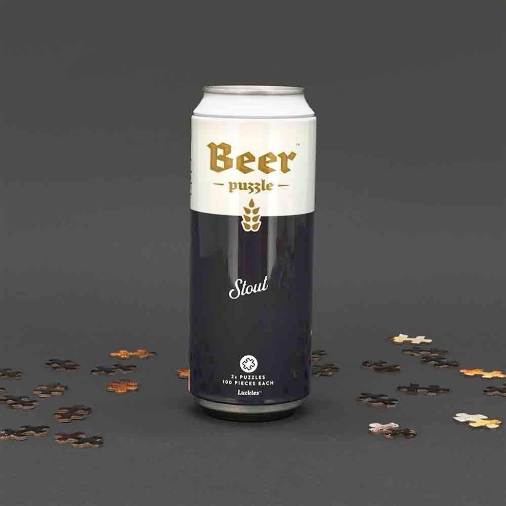 Luckies Beer Puzzle Stout Edition – 2x 100 Piece Jigsaw Set in Can Tin