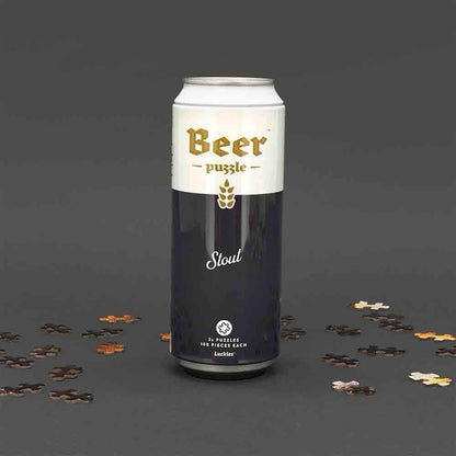 Luckies Beer Puzzle Stout Edition – 2x 100 Piece Jigsaw Set in Can Tin