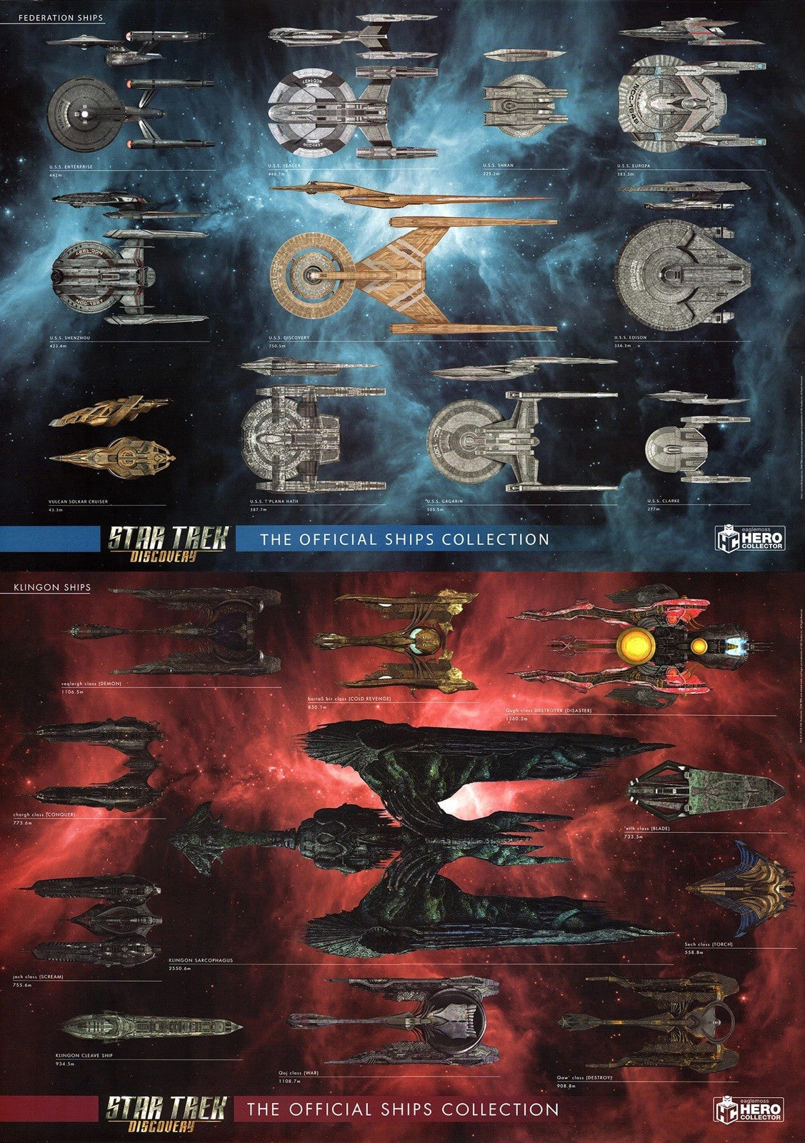 Eaglemoss Star Trek Discovery Posters Set – Federation & Klingon Ship Charts