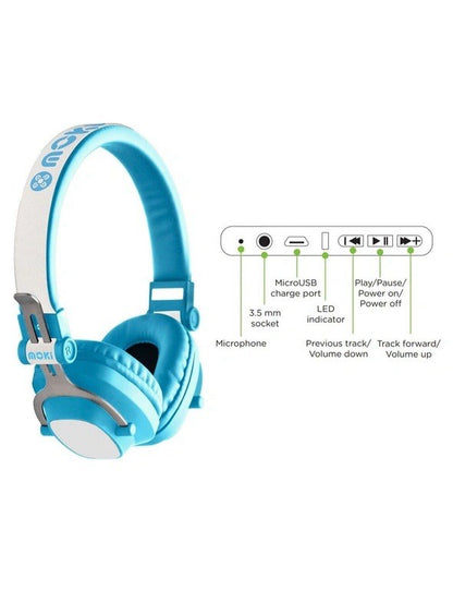 Moki Exo Kids On the Ear Wireless Bluetooth Headphones - Blue
