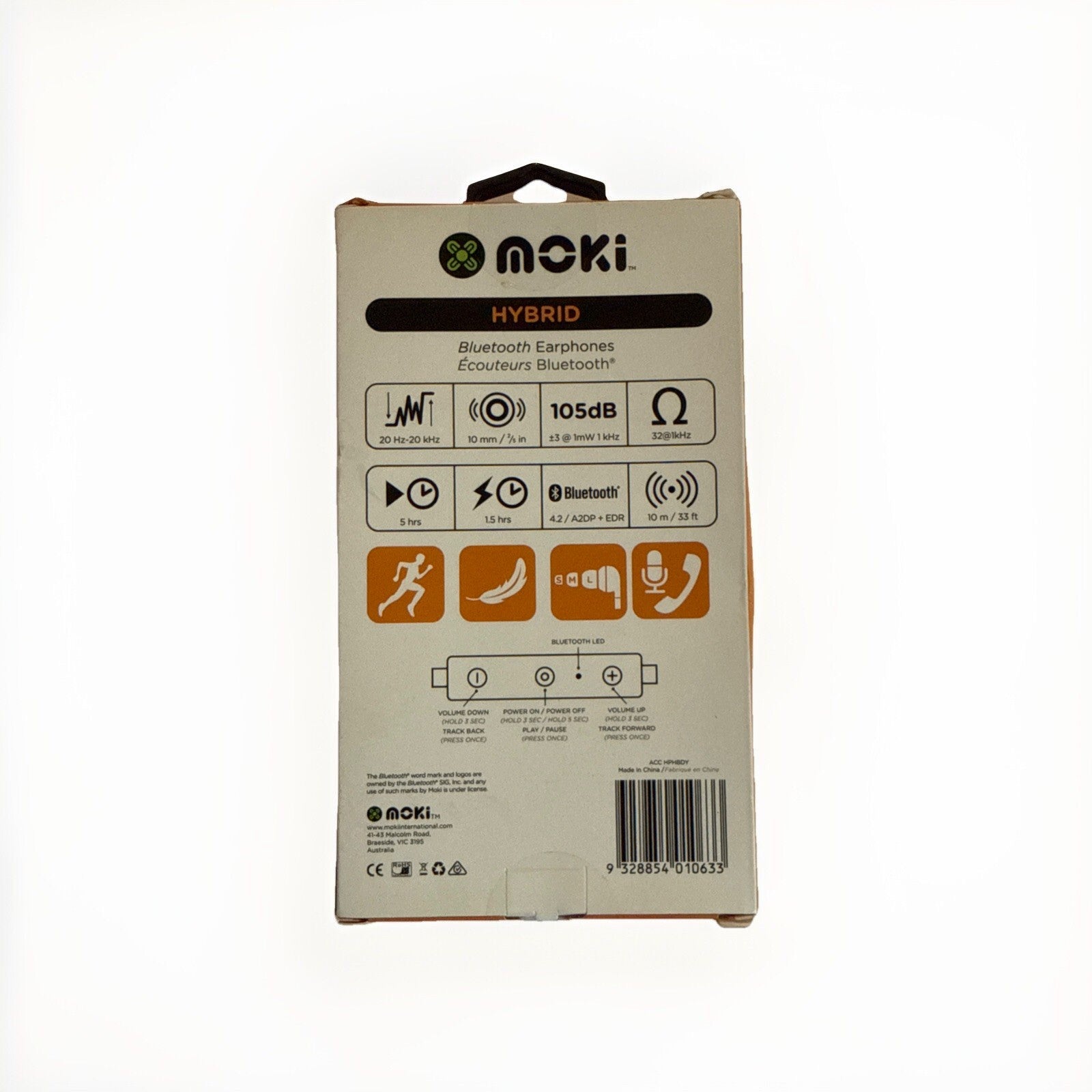 Moki Hybrid Bluetooth Earphones - Orange 