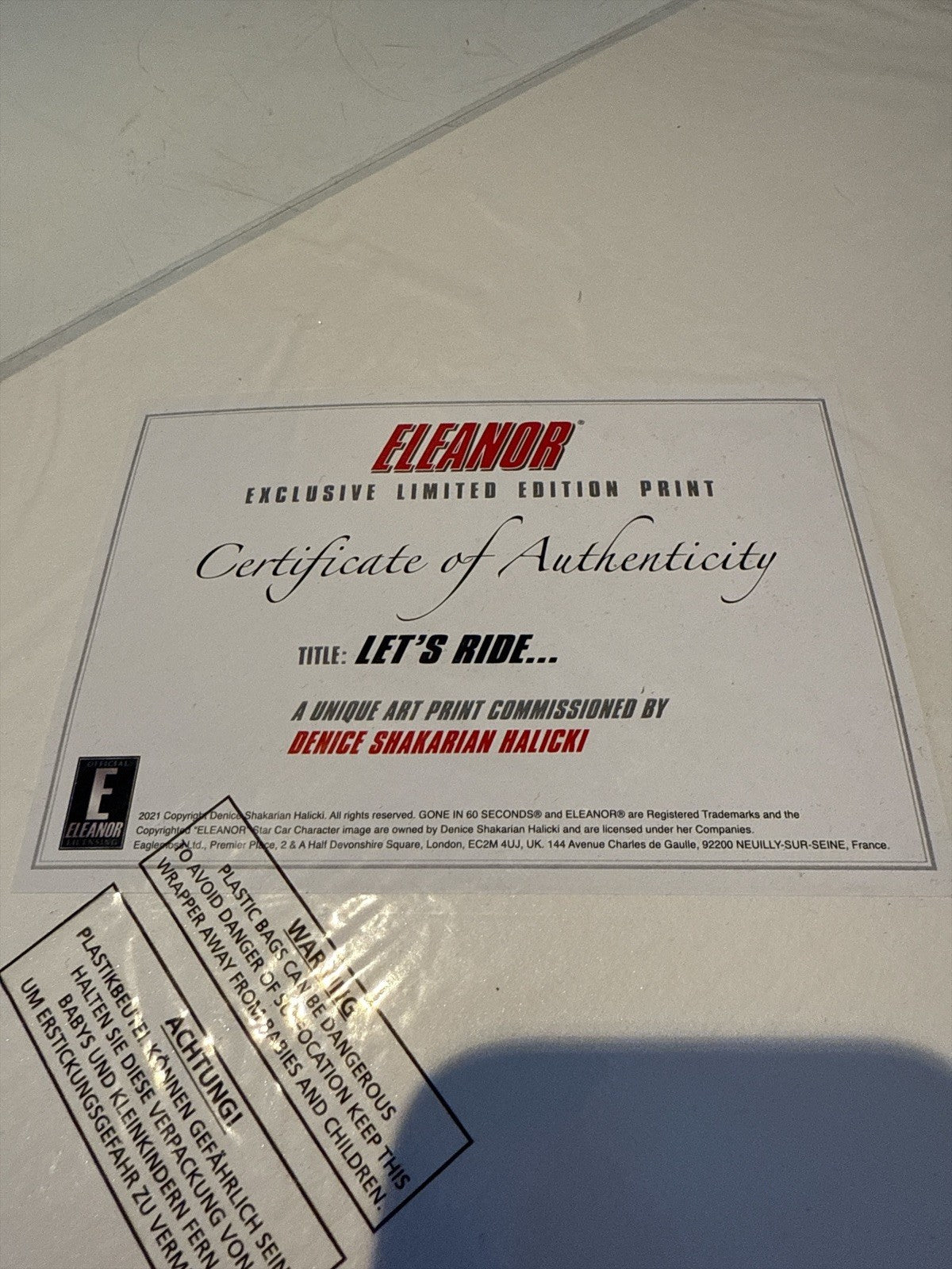 Eaglemoss Eleanor Mustang “Let’s Ride” Limited Edition Art Print with COA