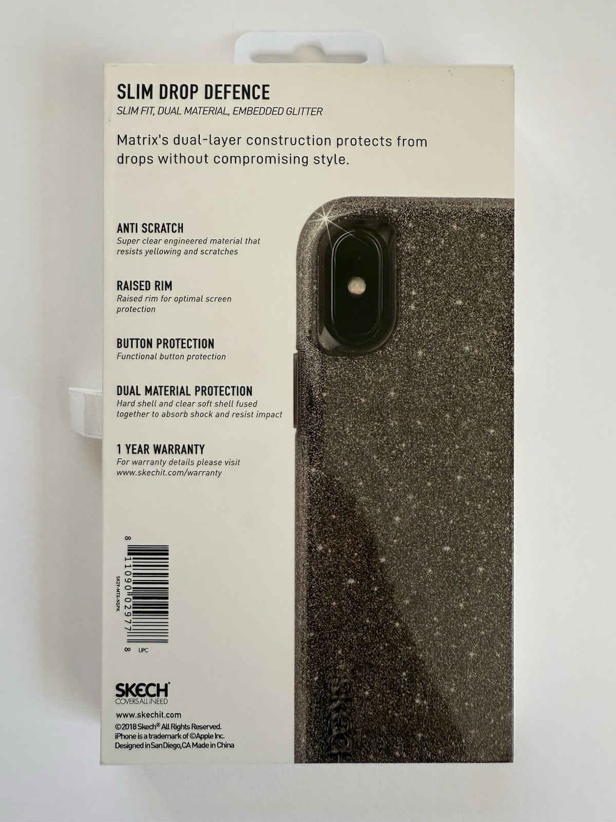 Skech Matrix Slim Drop Defence iPhone Xs/X Dark Grey Glitter Case