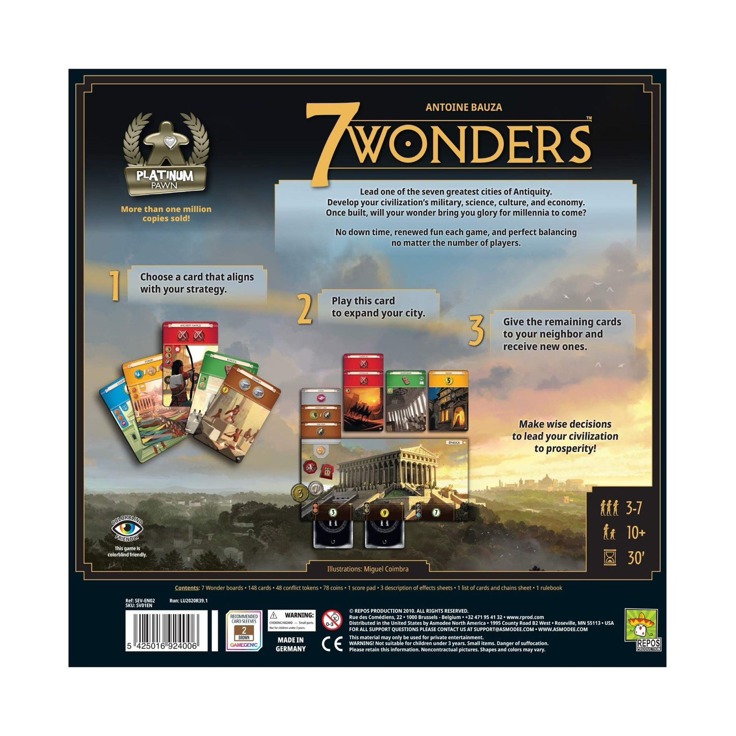 7 Wonders Board Game Strategy Card Drafting Game 3–7 Players Ages 10+