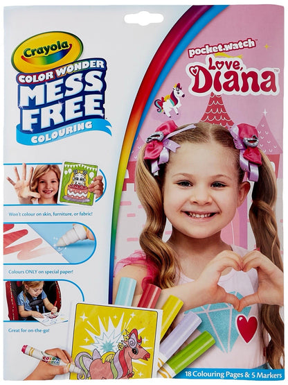 Crayola - Colour Wonder Love Diana, Mess Free Colouring Pages 5 Markers Included