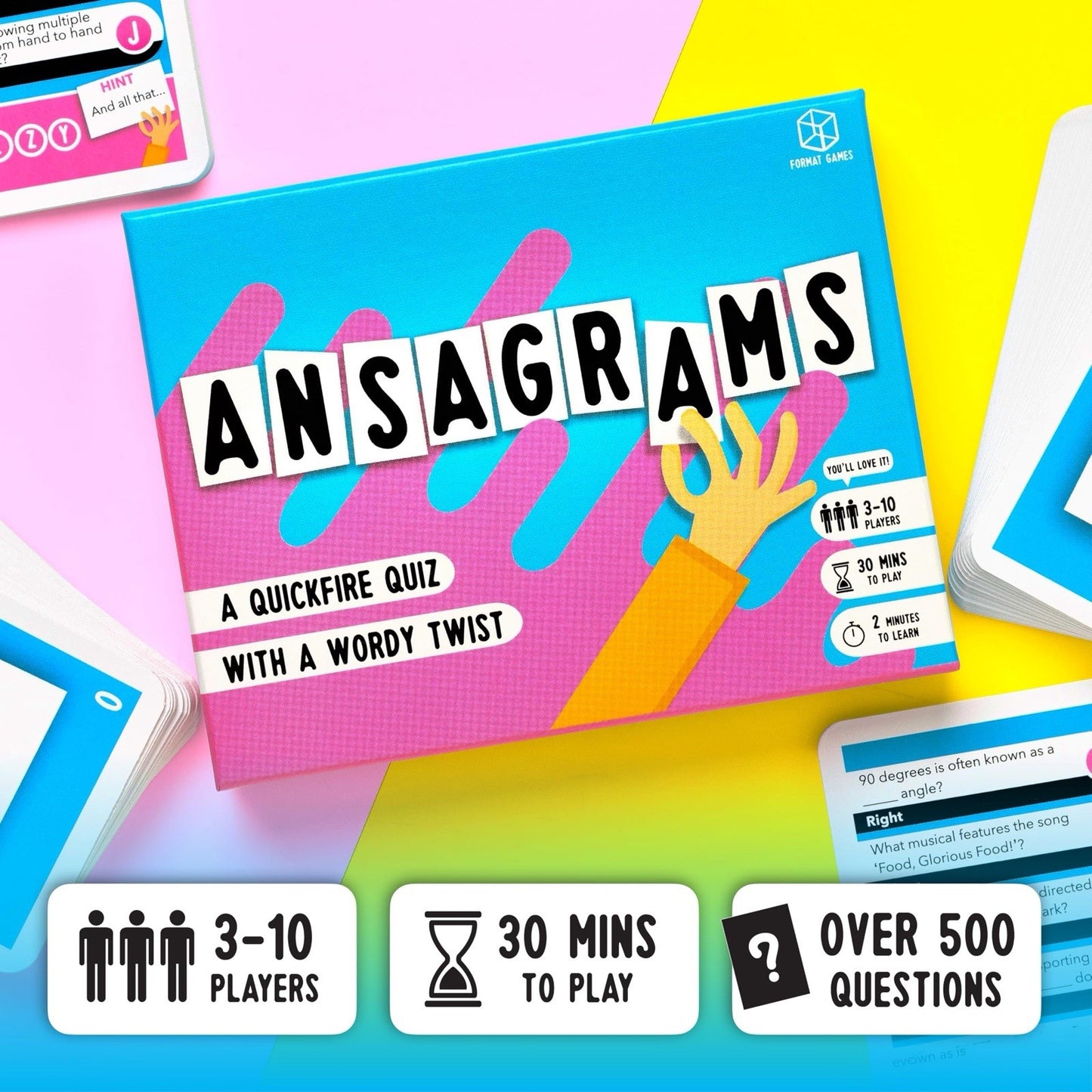 Ansagrams Word Game – Quickfire Quiz for 3–10 Players – Over 500 Questions