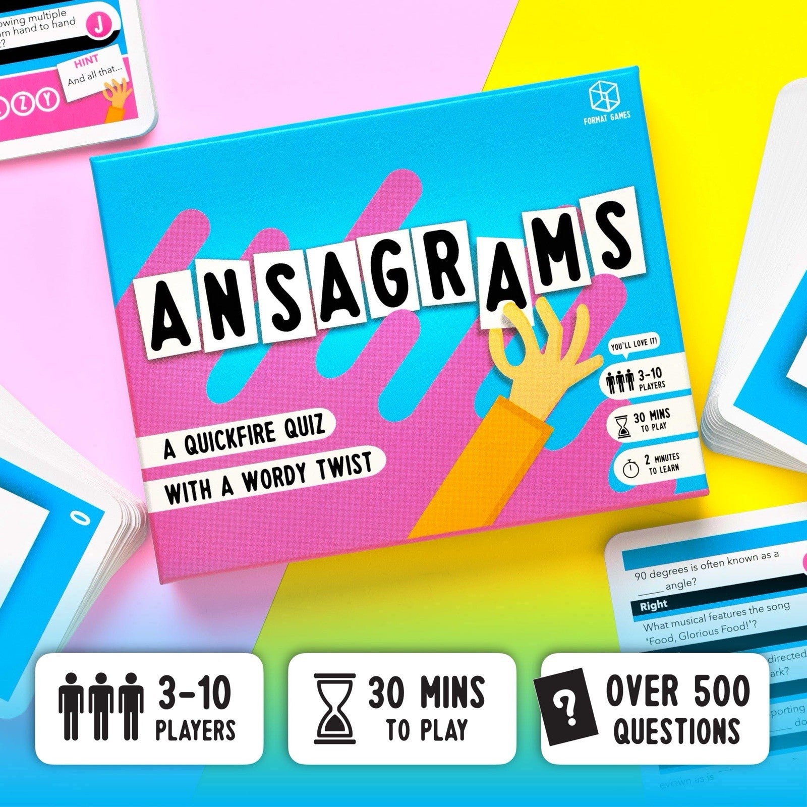 Ansagrams Word Game – Quickfire Quiz for 3–10 Players – Over 500 Questions