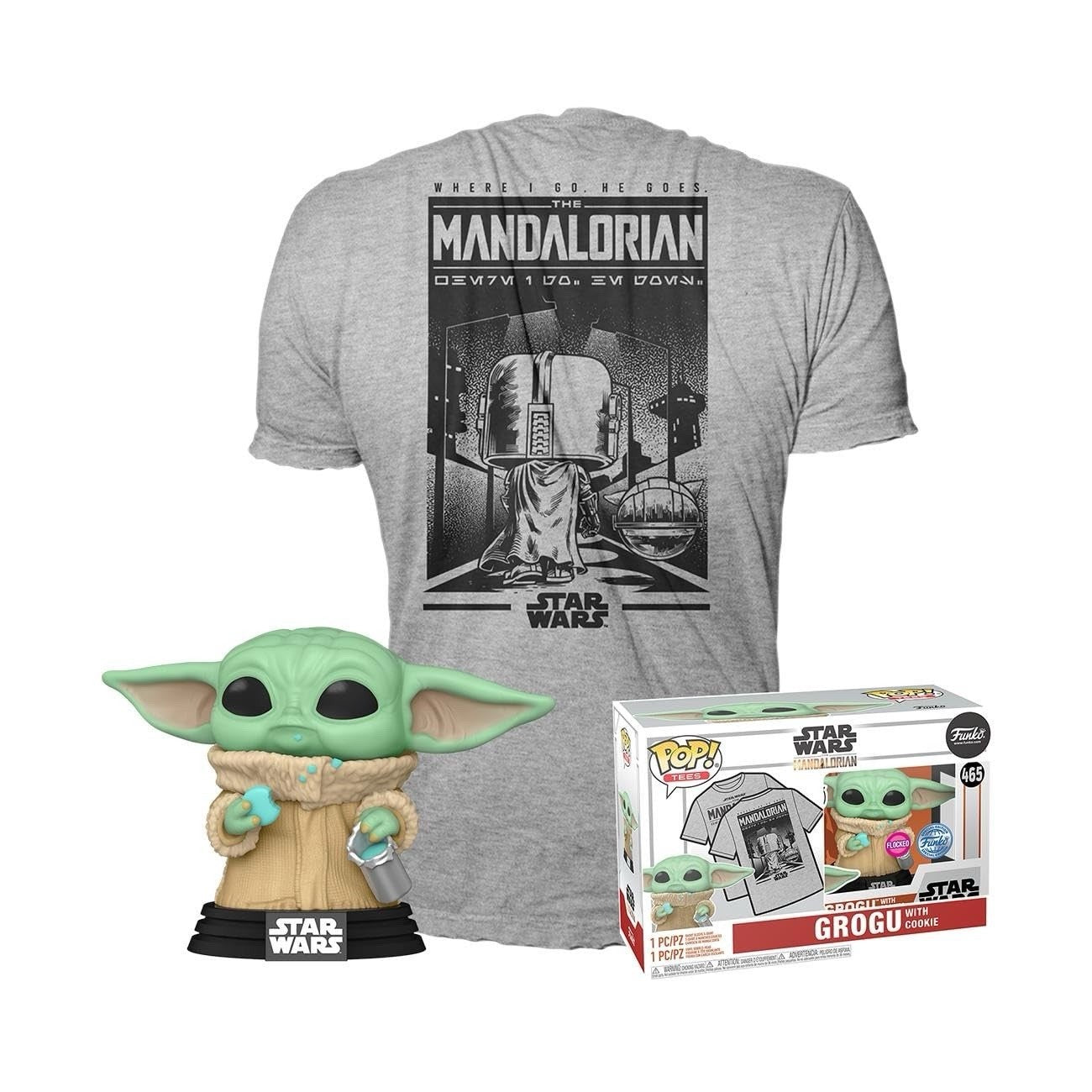 Funko Pop!  Star Wars Mandalorian Grogu With Cookies Flocked Pop & Tee Size L