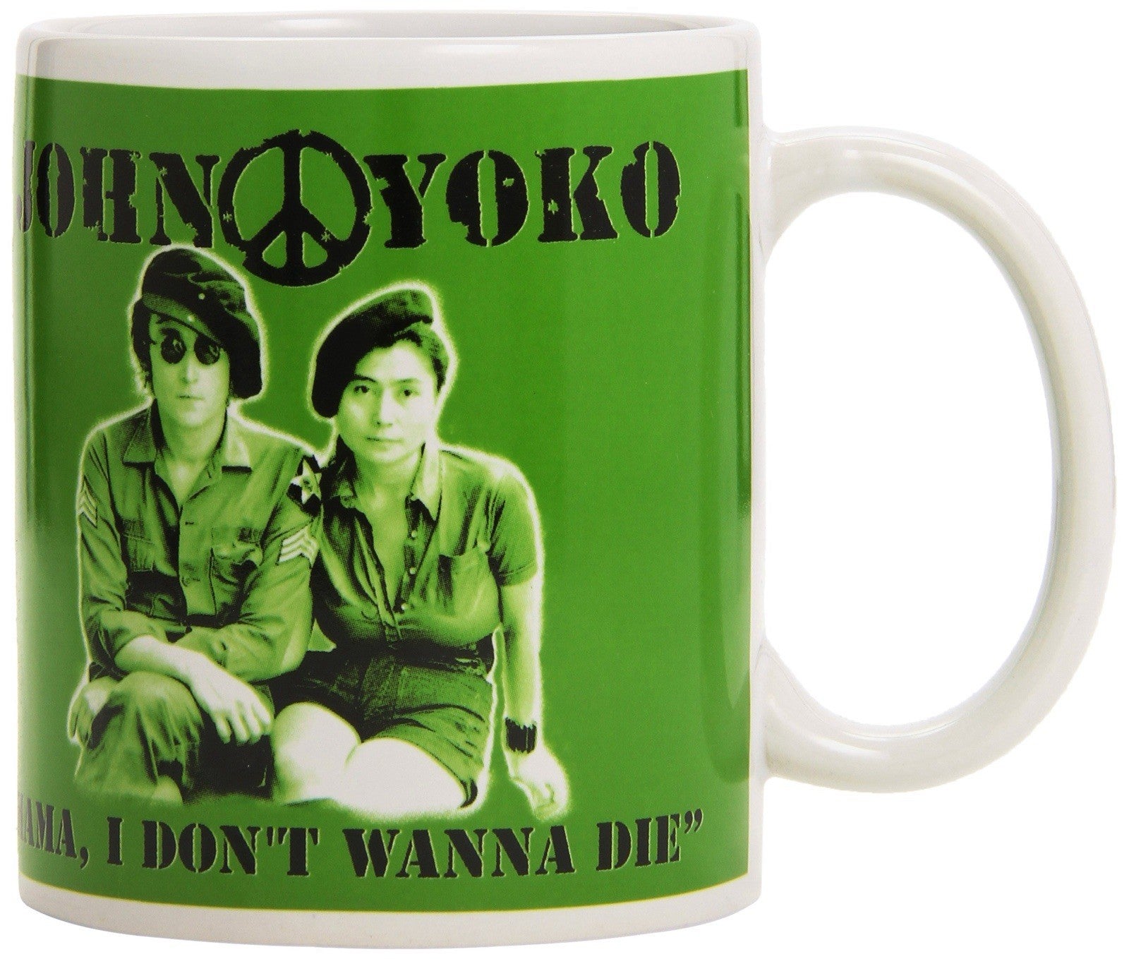 John Lennon & Yoko Ono Green Mug – “Mama, I Don’t Wanna Die” Boxed