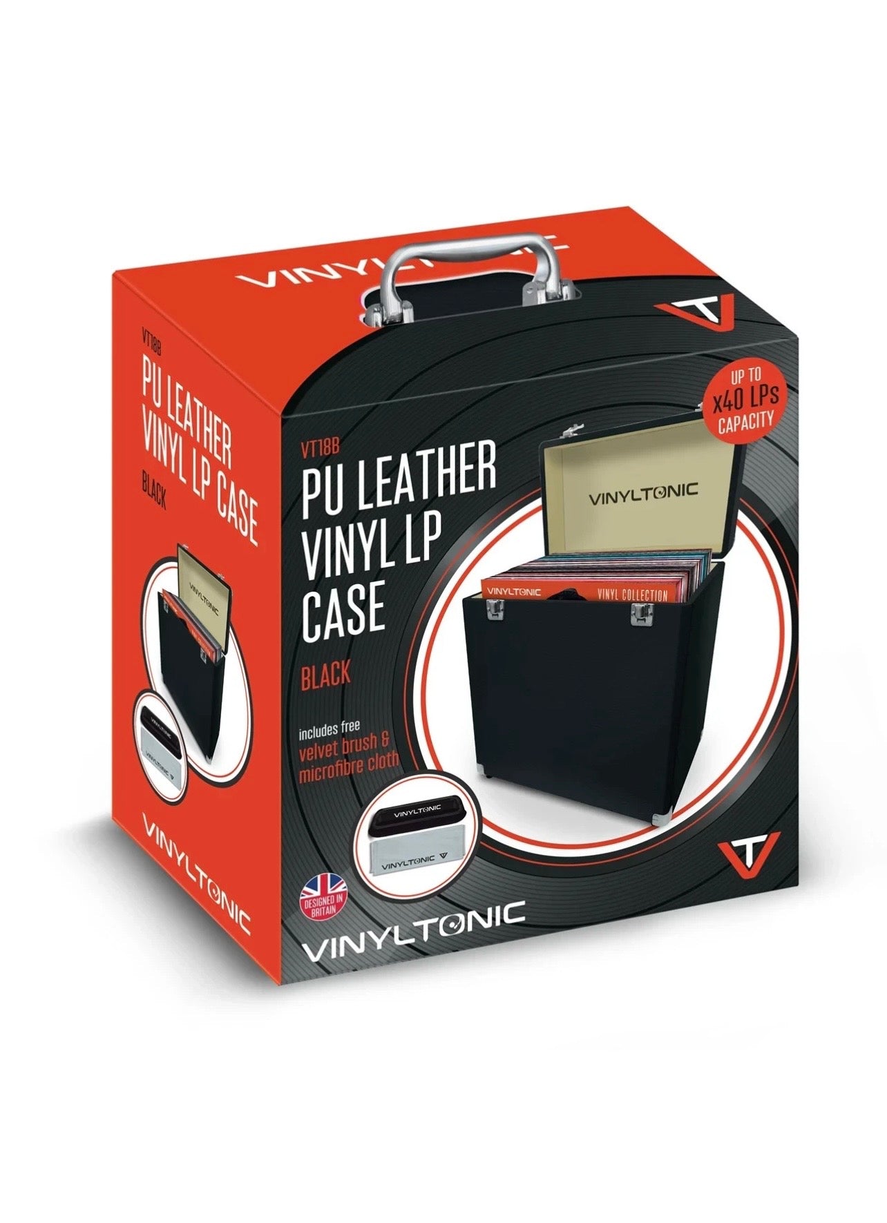 VinylTonic PU Leather Vinyl LP Case Black 40 LP Storage