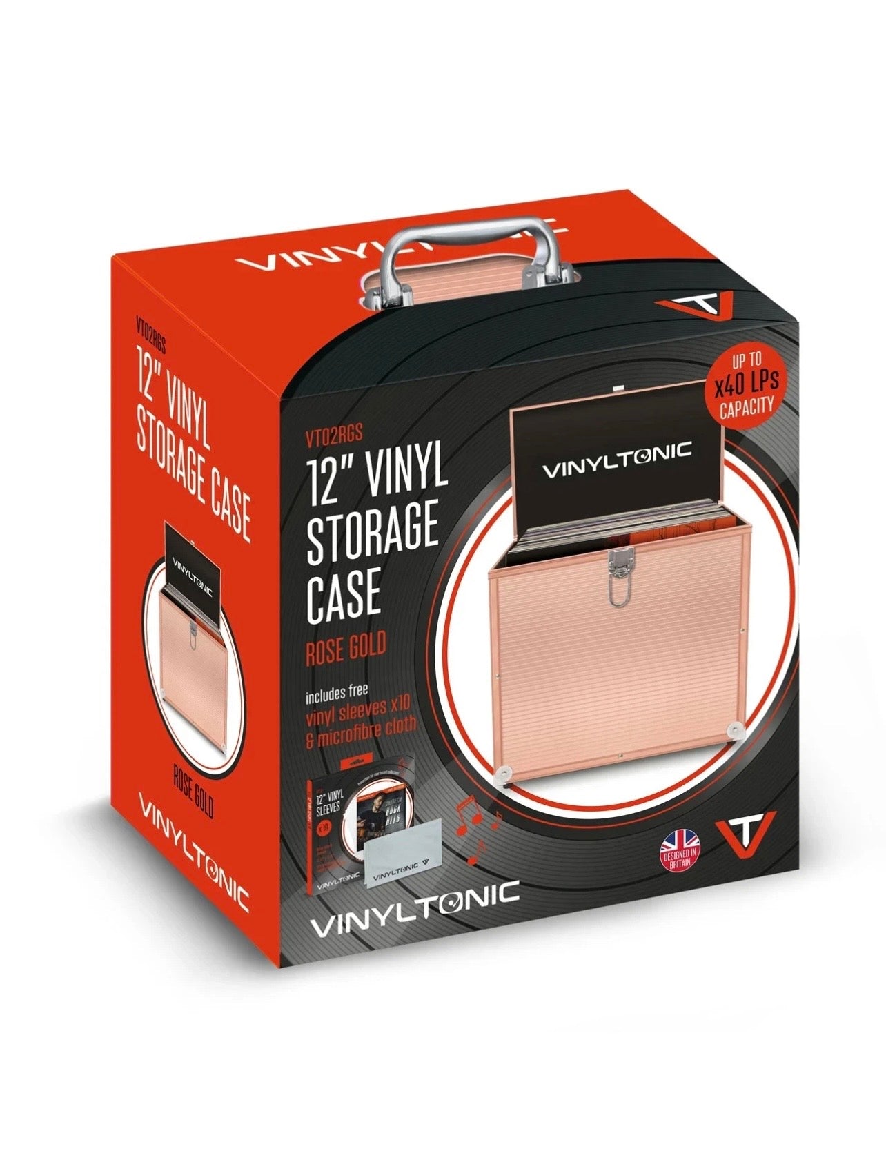 VinylTonic 12" Vinyl Storage Case Rose Gold 40 LP + Sleeves x10